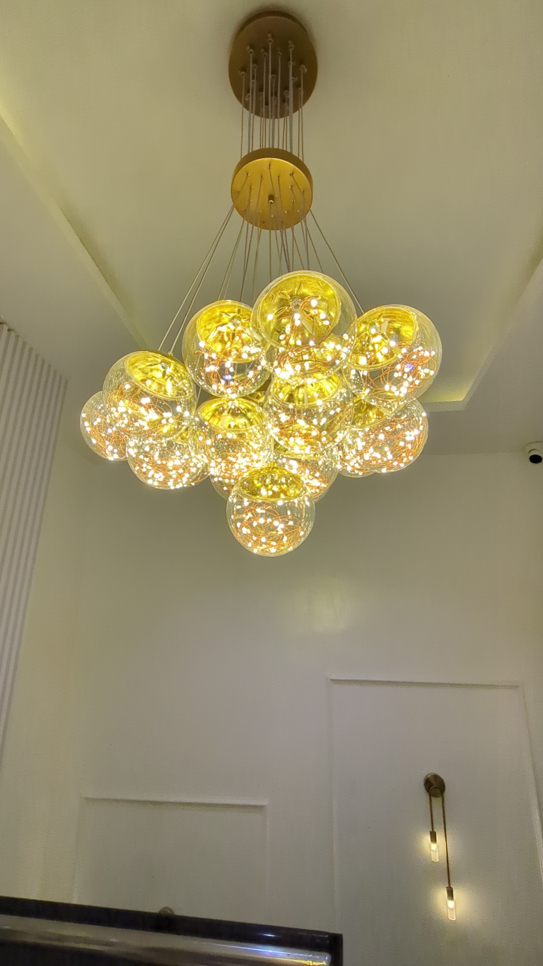 Sculptural bubble chandelier in the stairwell